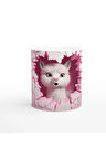 Pembe Duvarı Yırtan Sevimli Lama Temalı Baskılı Kupa Bardak