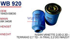 Wunder WB920 Mazot Filtresi Almera X-Trail 2.2 DI DCI 01-Pick-Up 2.5D 96-Wk940 6 MRMOEM-1081892