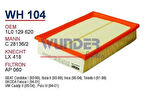Wunder WH104 Hava Filtresi Volkswagen Polo Classic-Caddy-Seat Ibiza C28136 2 LX418 Fn4728 MRMOEM-1082006