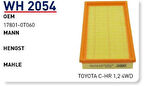 Wunder WH2054 Hava Filtresi Toyota C-HR 1.2 4WD C-HR 1.2 16-Fn6215 C-HR 178010T060 17801-0T060 MRMOEM-1082646