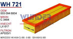 Wunder WH721 Hava Filtresi Mercedes 140 Kasa CL 600-S 600-129 Kasa SL 600 MRMOEM-1083680