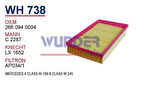 Wunder WH738 Hava Filtresi Mercedes A-Serisi (W169) B-Serisi (W245) 04-11- MRMOEM-1083745