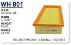 Wunder WH801 Hava Filtresi Renault Megane -Laguna-Üçgen MRMOEM-1083816