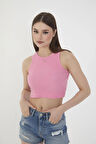 Wearflawless Halter Yaka Fitilli Crop Atlet Bluz