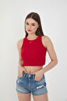 Wearflawless Halter Yaka Fitilli Crop Atlet Bluz