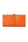 Soft Suni Deri Fermuar Bölmeli Trend Kadın Cüzdan - XD-Eylül-Turuncu