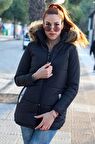 Barbora Kışlık Kürk Yaka Şişme Kadın Mont tr7112siyah