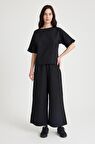 Barbora Keten Günlük Rahat Beli Lastikli Kadın İkili Takım Alt Üst LN10siyahi1
