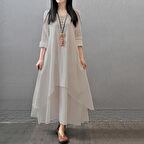 Barbora Günlük Yazlık Salaş Kadın İki Katlı  Elbise bt225krem9