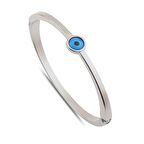 Gümüş Renk Nazar Göz Taşlı Kelepçe Bileklik 755