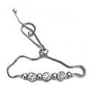 Gümüş Renk Zirkon Taşlı Üçlü Macun Asansör Bileklik  - 1035