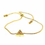 Altın Renk Renkli Taşlı Üçgen  Model Asansör Zirkon Bileklik - 2052