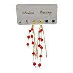 Altın Renk Kırmızı Boncuk Salkım Şık Sallantılı El İşi Kombin Küpe - 2214