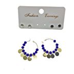 Altın Renk Mavi Boncuk Yuvarlak Pullu Şık Sallantılı El İşi Kombin Küpe - 2223