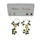 Altın Renk Yeşil Boncuk Şık Sallantılı El İşi Kombin Küpe - 2226