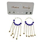 Altın Renk Mavi  Boncuk Şık Sallantılı El İşi Kombin Küpe - 2231