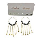 Altın Renk Siyah Boncuk Şık Sallantılı El İşi Kombin Küpe - 2234