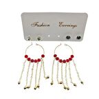 Altın Renk Kırmızı Boncuk Şık Sallantılı El İşi Kombin Küpe - 2236