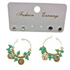 Altın Renk Yeşil Boncuk Şık Sallantılı El İşi Kombin Küpe - 2247