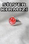 Gümüş  Kaplama Kırmızı Renkli Ayarlanabilir Gülen Yüz Surat Smile Yüzük - 2296
