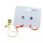 Altın Renk Yuvarlak  Kıkırdak Kombin Turuncu Boncuk Küpe - 2848