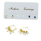 Altın Renk Yuvarlak Düz Kombin Beyaz Boncuk Küpe - 2860