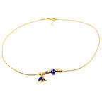 Altın Renk Mavi Mineli Fil Pandora Model Zirkon Kolye  - 3000