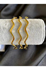 Altın Renk 3 Adet 22 Ayar Kaplama Zikzak  Ajda Bilezik Bileklik 22 Cm.  - 3288-3