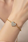 Altın Renk Çok Taşlı Kalp Model Dd Zincir Çelik Bileklik - 3675