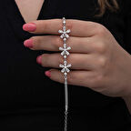 925 Ayar Gümüş Baget Çiçek Desenli Kadın Bileklik