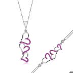 925 Ayar Gümüş Pembe Üç Kalpli Set