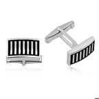 925 Ayar Gümüş Siyah Çizgili Kol Düğmesi