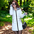 Kışlık Kapüşonlu Uzun Şişme Kadın Mont