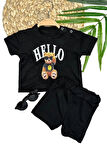 9-12-18-24 Ay Hello Gözlüklü Ayıcık Baskılı Şortlu Kısa Kollu Tişört 2li Erkek Bebek Takımı