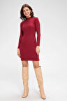 Kadın Bordo Kaşkorse Balıkçı Yaka Uzun Kollu Bodycon Mini Elbise