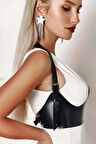 Boyundan Ayarlanabilir Göğüs Detaylı Askılı Deri Korse Bel Kemeri