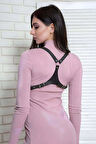 TShirt Bluz Elbise Üzeri Yaka Crop Kemer Deri Harness