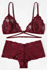 Kadın Bordo Özel Şık Sütyen Külot Takımı