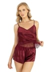 Miss Bordo Saten Şort Takımı 9209