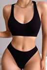 Kadın Siyah Desteksiz Seamless Tangalı İç Çamaşır Takımı
