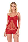 Miss Kırmızı Jakarlı Babydoll Şort Takımı