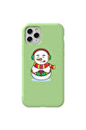 Iphone 11 Pro Max Uyumlu Açik Yesil Renkli Silikon Telefon Kilifi - Snowman With Coffee