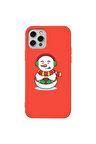 Iphone 12 Pro Max Uyumlu Turuncu Renkli Silikon Telefon Kilifi - Snowman With Coffee