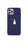 Iphone 12 Pro Max Uyumlu  Lacivert Renkli Silikon Telefon Kilifi - Snowman Looking Around