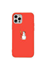 Iphone 13 Pro Max Uyumlu Turuncu Renkli Silikon Telefon Kılıfı - Snowman Looking Around