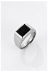 Siyah Taşlı Kare Erkek Yüzük