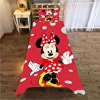 kırmızı Minnie Mouse Desenli Yatak örtüsü ve yastık kılıfı 2li takımı