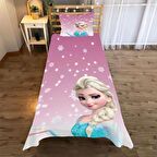 pembe  Elsa Desenli Yatak örtüsü ve yastık kılıfı 2li takımı