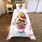 elle çizilmiş genç kız Desenli Yatak örtüsü ve yastık kılıfı 2li takımı