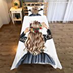 Çiçek Taç Desenli Yatak örtüsü ve yastık kılıfı 2li takımı